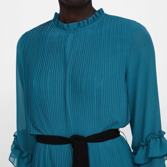 ZARA PLEATED JUMPSUIT DRESS BLUE BRAND NEW WITH TAGS LARGE - Picture 6 of 10